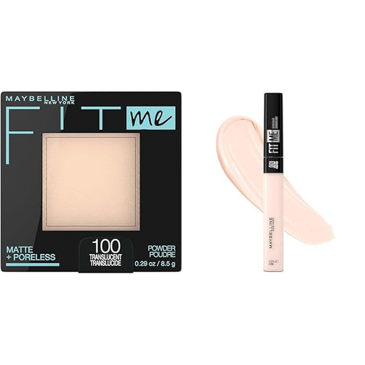 Maybelline Fit Me Matte + Poreless Pressed Face Powder & Liquid Concealer Makeup Bundle, 2 Count