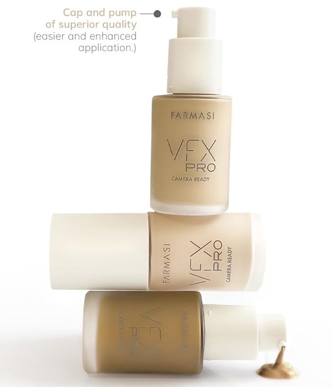 FARMASi Vfx Pro Foundation, Full Coverage Liquid Cream, Lightweight Long Lasting Coverage, Breathable Skin Moisturizer with Color True Matte Blending, Face Makeup, 1 fl. oz / 30 ml - Latte C20