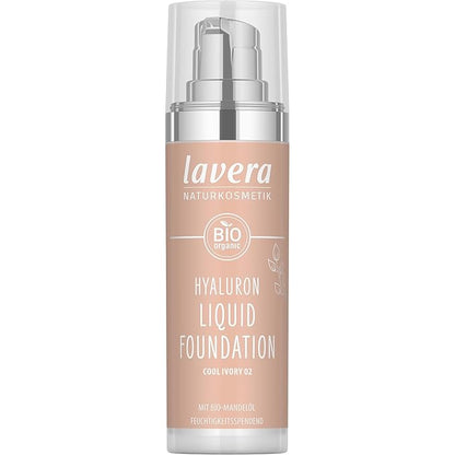 lavera Hyaluron Liquid Foundation - Cool Ivory 02 - Foundation Make Up with Hyaluron & Almond Oil for a Flawless Complexion - Face Make Up - PETA Certified - Vegan - Made in Germany - 1 Fl Oz