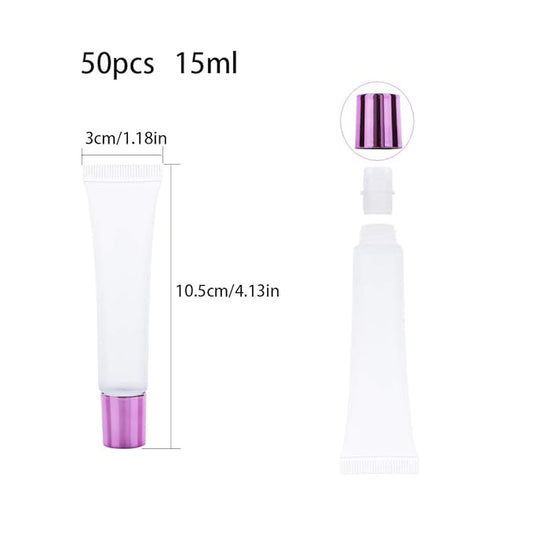 50Pcs 15ml Lip Gloss Squeeze Tubes, Pink Purple Lip Gloss Containers Empty, Refillable Soft Clear Tubes for DIY Lipgloss Balm Cosmetic (Pink Purple)