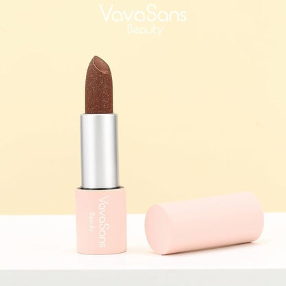 Vegan Glitter Lipstick Brownstone Shimmer Metallic Sparkling Dark Brown Shade Long Lasting Waterproof Non-Sticky Formula Diamond Shiny Highly Pigmented Lip Stick for Women