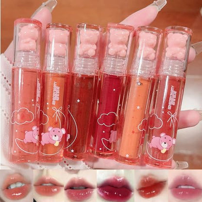 6 Colors Bear Lip Gloss Set, Lip Glaze Jelly Lipstick Liquid Lipstick Cute Bear Lipgloss Plumping Lip Tint Moisturizing Waterproof Long Lasting Cheek Cosmetic Beauty Makeup