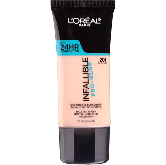 L'Oreal Paris Makeup Infallible Up to 24HR Pro-Glow Foundation, Classic Ivory, 1 Ounce
