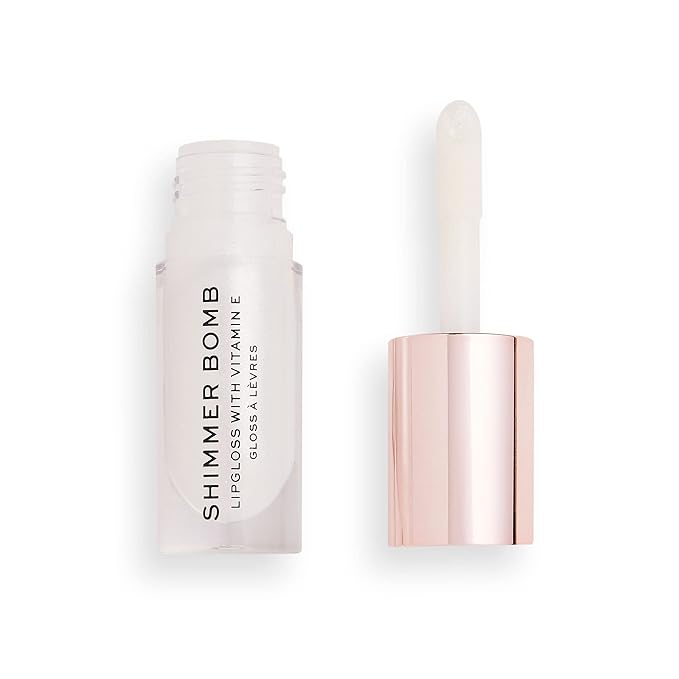 Revolution Shimmer Bomb Lip Gloss, Lip Tint Infused With Vitamin E, Shimmery Finish, Comes In 6 Colors, Light Beam