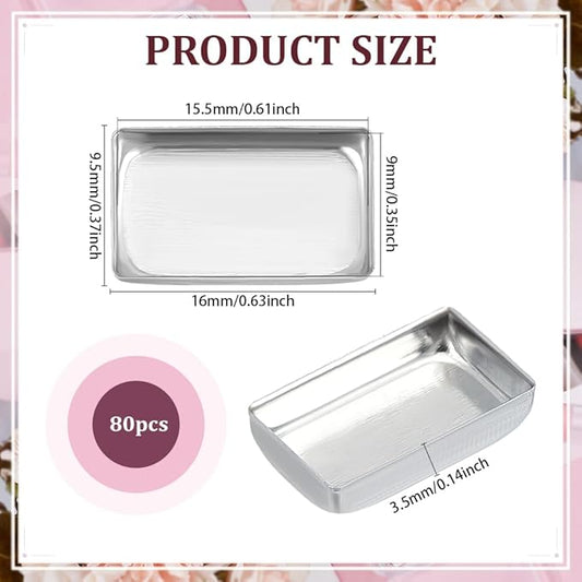PH PandaHall 80pcs Empty Metal Pans Aluminum Palette Pans Make Up Tins Rectangle Eyeshadow Palette Blush Lipstick Organizer Watercolor Palette for DIY Makeup Pressed Palette Cosmetic 16x9.5x3.5mm