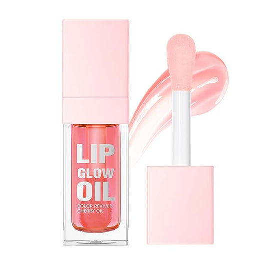 Hydrating Lip Glow Oil, Plumping Lip Gloss, Moisturizing Lip Gloss Lip Balm, Transparent Lip Oil, Non-Sticky Long Lasting Lip Gloss, Tinted Lip Balm for Lip Care,0.28 OZ (#001-Pink, 0.28 OZ)