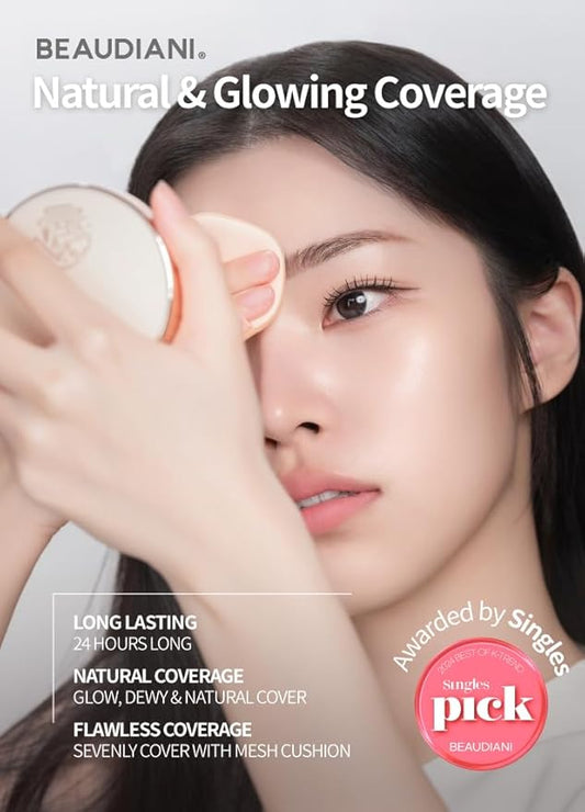 Cushion 1 + Refill 2 bundle, BEAUDIANI Mesh Tight up Cushion Foundation 02 Light Beige