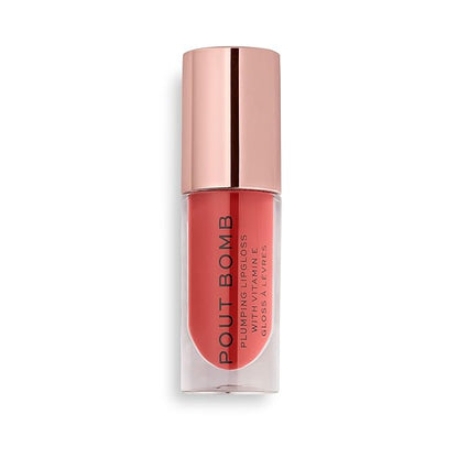 Revolution, Pout Bomb Plumping Lip Gloss, High Shine, Rich Glossy Pigment, Infused with Vitamin E, Peachy Coral, 0.15 fl oz