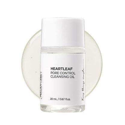 Heartleaf Pore Control Cleansing Oil Mini, Makeup Blackhead Remover, Travel Size, Korean Skin Care, Oil Cleanser for Face (20ml / 0.67 fl.oz.)