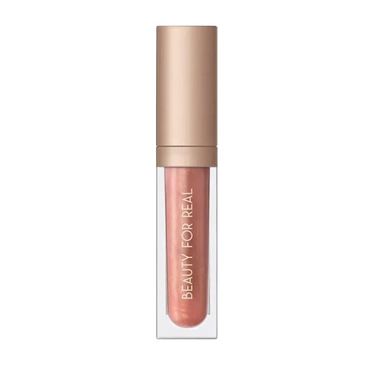 Beauty For Real Lip Gloss + Shine, Plumping High Shine Hydrating Gloss, Turned On, Sheer Lip Bite Nude, Light + Mirror, Cruelty Free, 0.15 fl oz