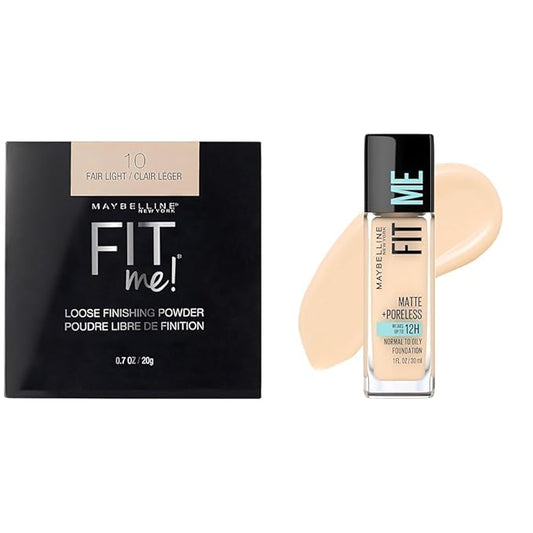 Maybelline Fit Me Loose Setting Powder & Matte + Poreless Foundation Makeup Bundle, 1 Count Each