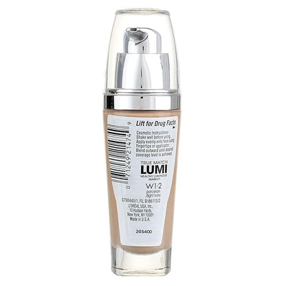 L'Oreal Paris True Match Lumi Healthy Luminous Makeup, W1-2 Porcelain Light Ivory, 1 fl; oz.