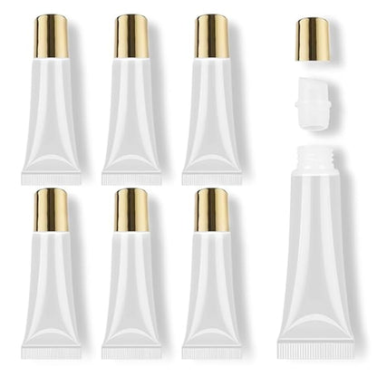 AMORIX 6PCS 10ml Lip Gloss Tubes Clear Empty Lip Balm Containers with Gold Cap Refillable Soft Cosmetic Squeeze Tubes for Lip Gloss Base Glitter Pigment Powder.