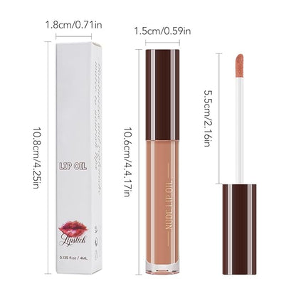 Hydrating Glow Lip Gloss Oil, Tinted Lip Plumper Lip Glosses Oil, Younger-Looking Lips Chocolate Scent, Non-Sticky Creamy Texture for Dry Lips, Brillo labial en aceite hidratante con brillo 02#