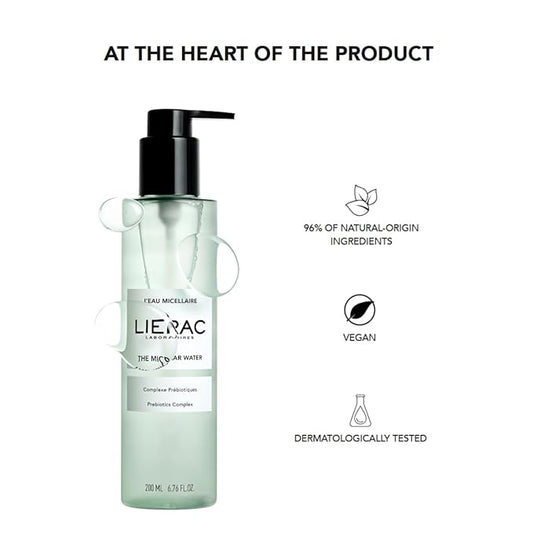 LIERAC|Micellar Water Cleanser - Gentle Makeup Remover and Cleanser with Marine Prebiotics - Cleansing Water - Ideal for Sensitive Skin - 200 ml Bottle