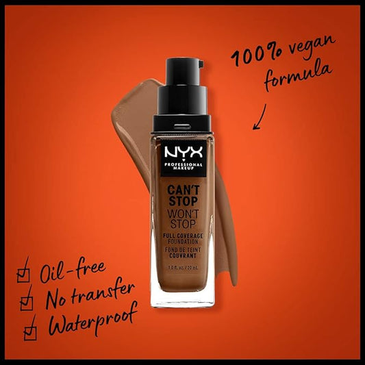 NYX PROFESSIONAL MAKEUP Can't Stop Won't Stop Foundation, 24h Full Coverage Matte Finish - Cappuccino