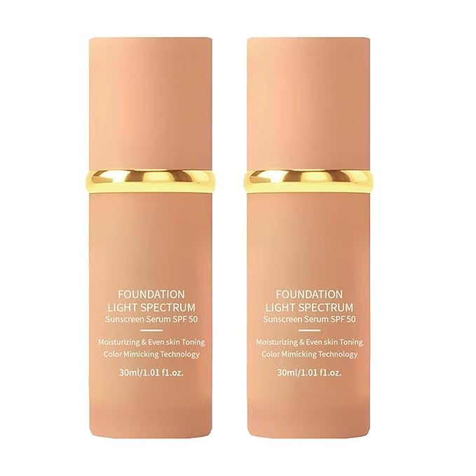 2PCS 4-in-1 Liquid Foundation with SPF 50 - Light Spectrum, Long-Lasting Hydration, Lightweight, Concealer and Even Skin Toning, Bio Color Changing Foundationfor Gym, Sports, Dancing (1.01 fl.oz)