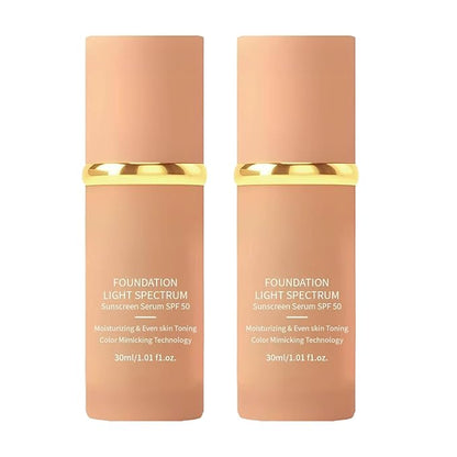 2PCS 4-in-1 Liquid Foundation with SPF 50 - Light Spectrum, Long-Lasting Hydration, Lightweight, Concealer and Even Skin Toning, Bio Color Changing Foundationfor Gym, Sports, Dancing (1.01 fl.oz)