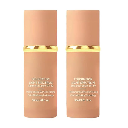 2PCS 4-in-1 Liquid Foundation with SPF 50 - Light Spectrum, Long-Lasting Hydration, Lightweight, Concealer and Even Skin Toning, Bio Color Changing Foundationfor Gym, Sports, Dancing (1.01 fl.oz)