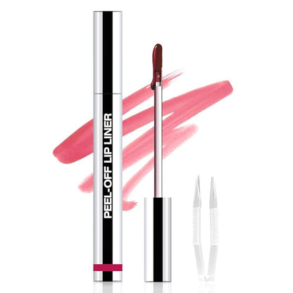 Matte Lip Stain Peel Off Lip liner with Tweezer, Pinkish Red Peel Off Lip Stain, Long Lasting Waterproof Lipstick Lip Gloss Tattoo, Transfer-proof for All Skin Types, 0.12 fl oz 06#