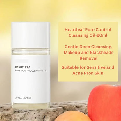 Heartleaf Pore Control Cleansing Oil Mini, Korean Facial Cleanser, Daily Makeup Blackheads Removal, Travel Size, Korean Skin Care, (20ml / 0.67 fl.oz.)