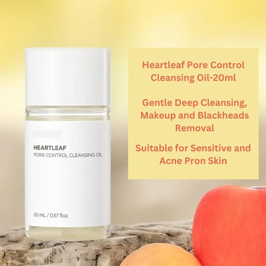 Heartleaf Pore Control Cleansing Oil Mini, Korean Facial Cleanser, Daily Makeup Blackheads Removal, Travel Size, Korean Skin Care, (20ml / 0.67 fl.oz.)
