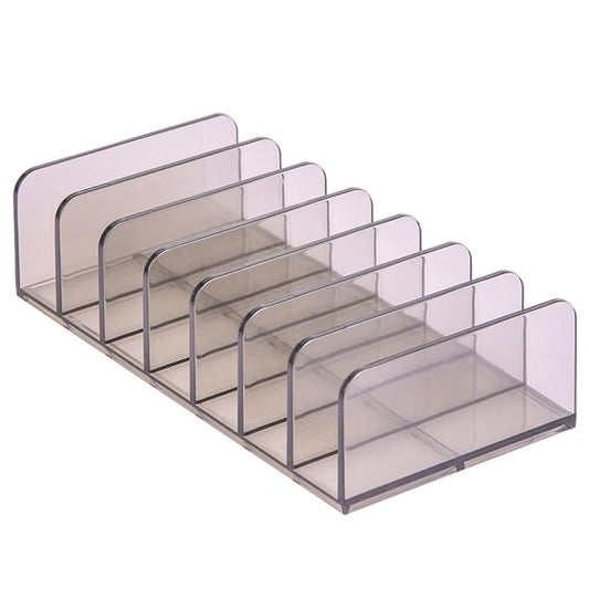 1 Piece 7-Section Acrylic Eyeshadow Organizer Cosmetic Makeup Palette Organizer Divided Makeup Organizer Eyeshadow Contour Blush Holder for Eyeshadow Palettes Blush Face Powder, Small, Clear-Grey