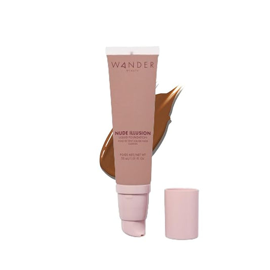 Wander Beauty Nude Illusion Liquid Foundation - Rich Deep - Medium to Full Coverage Foundation - Natural Makeup with Vitamin E & Macadamia - Nude Skin Finish Blurs & Conceals - 1.01 fl oz