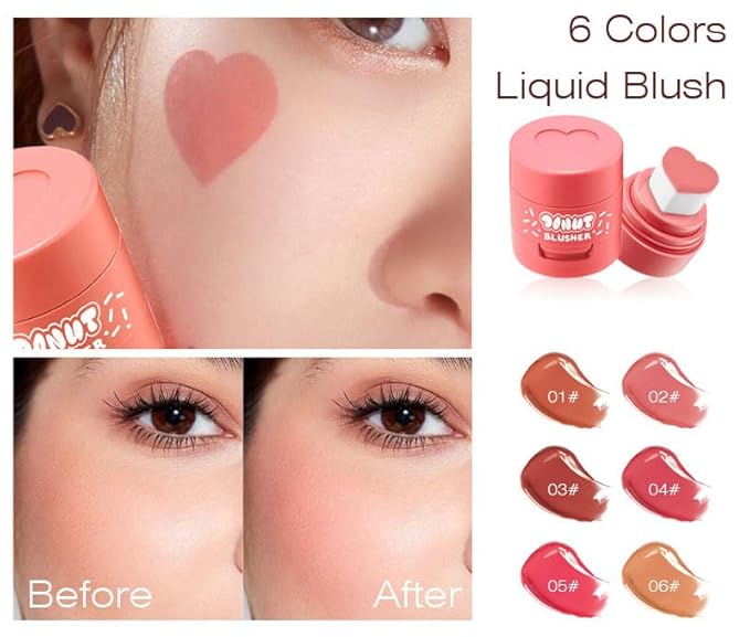 Stamp Liquid Blush Stamp Blush with Heart Shaped Applicator Natural Long Lasting Blush, Light and Airy Makeup for Women (4)