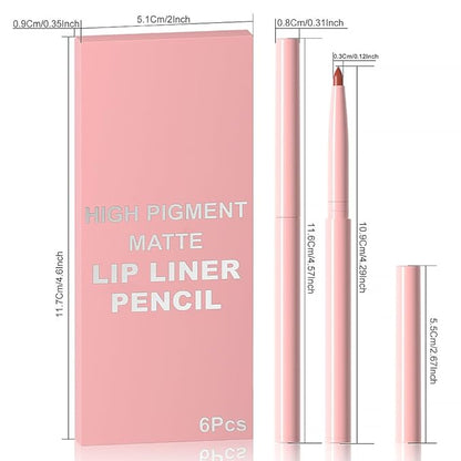 Kaely 6Pcs Retractable Lip Liner Pencils Set for Shaping & Sculpting Lips, Mauve Maroon Dark Red Orange Nude Chocolate Brown Plum Creamy Matte Velvet Pigmented Rich Lip Colors Liner Crayon Lipstick