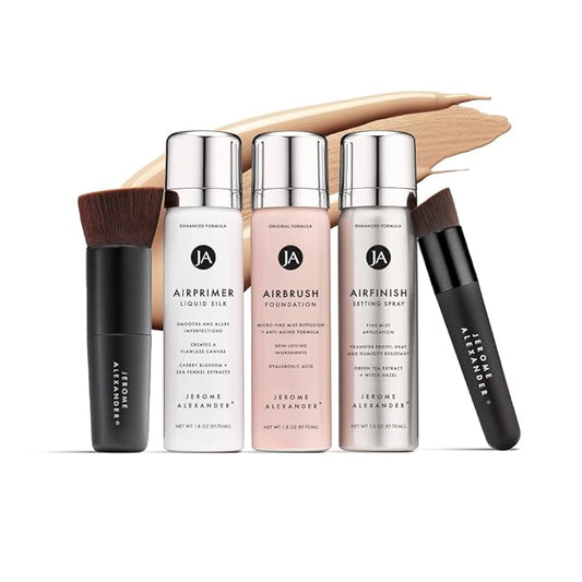 MagicMinerals AirBrush Foundation Set by Jerome Alexander - Complete 5pc Spray Makeup Set with Foundation, Primer, and Setting/Finishing Spray - for Smooth, Radiant Skin (Light)