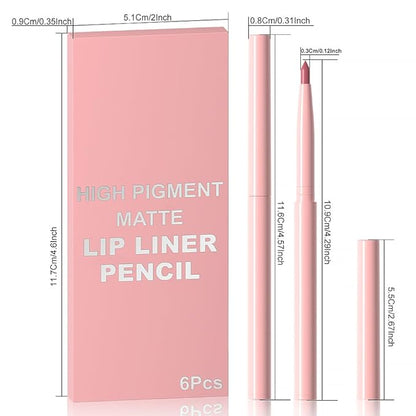 Kaely 6Pcs Retractable Lip Liner Pencils Set for Shaping & Sculpting Lips, Ruby Mauve Red Rose Nude Pink Plum Purple Taupe Brown Creamy Matte Velvet Pigmented Rich Lip Colors Liner Crayon Lipstick 02