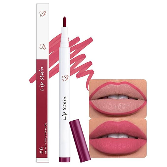 Rose Pink Matte Lip Tint Stain Marker Pen,2in1 Liquid Lipstick & Lip Liner Pencil,Long Lasting Waterproof,Ultra-Pigmented & Waterproof, 24 Hour Lip gloss for Women, Vegan & Cruelty-Free, 06