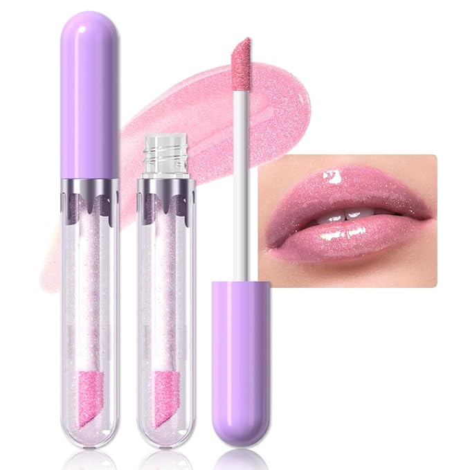 Glitter Liquid Lip Gloss,Orchid Shimmer Lipstick, Waterproof Shimmer Lip Stain Lip Glaze, High Shine Long Lasting Shiny Lip Color Makeup 15#