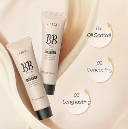 Long-Lasting Waterproof Cream Makeup, 30ml, Oil-Control, Pore-Hiding, Ivory/Tan Shades