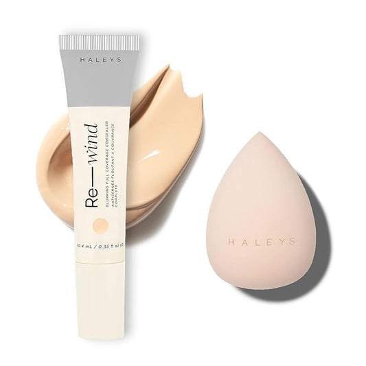 HALEYS Full-Coverage Concealer Set (Light-Neutral): Re-wind Blurring Full Coverage Concealer, Brighten, Reduce dark circles and fine lines, Longwear, Lightweight, Re-mix Makeup Sponge, Smooths, Blurs
