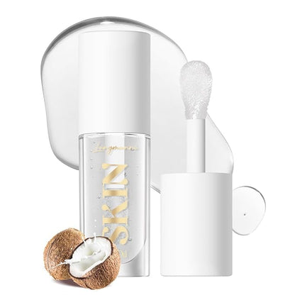 2Pack Non-sticky Lip Oil, Moisturizing Glossy/Shiny Lip Gloss Oil PlumpingTint, Hydrating Lip Gloss Lip Balm, Long Lasting Nourishing Fruit Flavoure Lip Oils(Strawberry + Coconut)