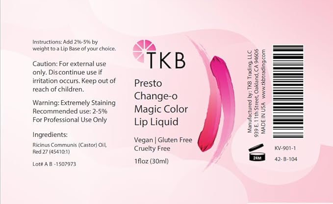 TKB Lip Liquid - Presto Change-o Magic Color| Color Additive, Unique Lip Color, Lip Transformation| Vegan, Gluten & Cruelty Free| Made in USA (1floz (30ml))
