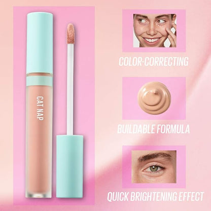 Kaja Lip & Blush Glazed Keychain Stain - Jelly Charm 05 Peach Fizz + Liquid Concealer - Cat Nap, 0.19 Oz Bundle