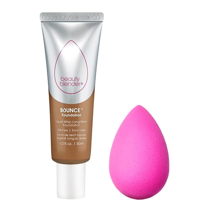 Beautyblender Bounce Liquid Whip Long Wear Foundation (4.10 C/O Tan Suede) & Original Pink Beauty Blender Makeup Sponge Bundle