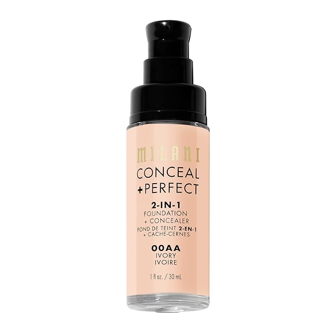 Milani Conceal + Perfect 2-in-1 Foundation + Concealer - Ivory (1 Fl. Oz.) Cruelty-Free Liquid Foundation - Cover Under-Eye Circles, Blemishes & Skin Discoloration for a Flawless Complexion