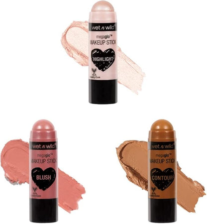 Wet n Wild MegaGlo Conceal & Contour Highlighter Stick, When The Nude Strike & MegaGlo Makeup Stick Conceal & MegaGlo Makeup Stick Conceal and Contour Brown Call Me Maple