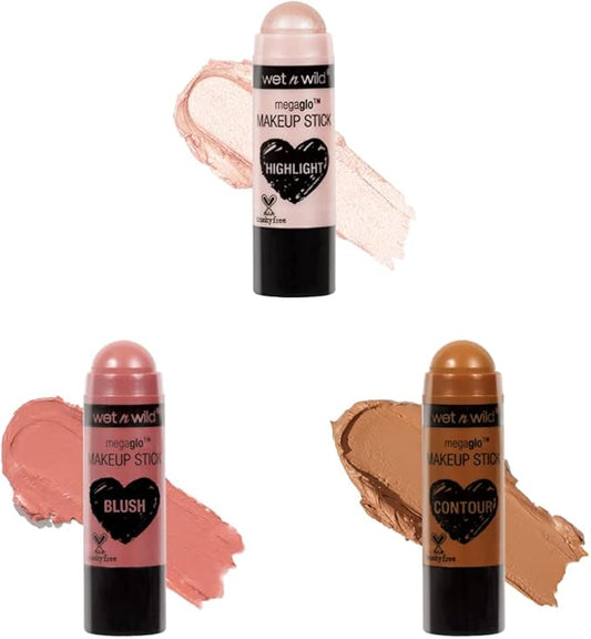Wet n Wild MegaGlo Conceal & Contour Highlighter Stick, When The Nude Strike & MegaGlo Makeup Stick Conceal & MegaGlo Makeup Stick Conceal and Contour Brown Call Me Maple