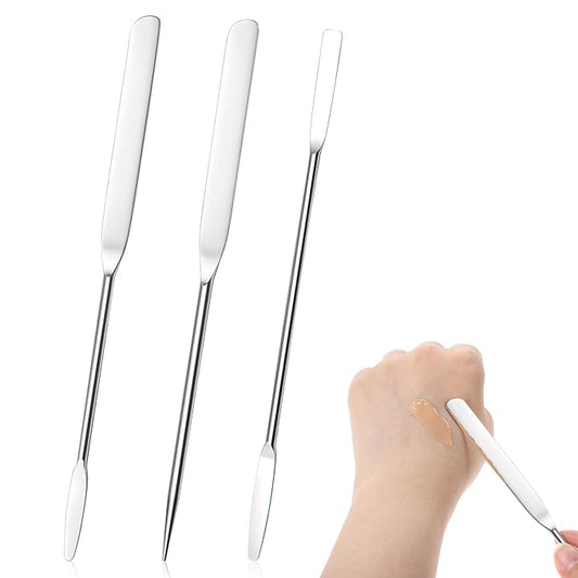 3 Pcs Makeup Spatula Foundation Spatula, Stainless Steel Facial Beauty Spatulas, Double Edged Tiny Makeup Palette Mixer Cosmetic Mixing Tool for Even Application Foundation