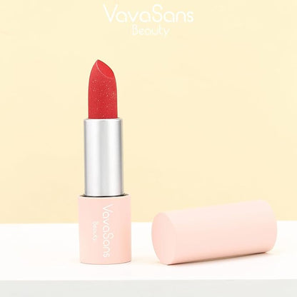 Vegan Glitter Lipstick Cherry Plum Shimmer Metallic Sparkling Classic Red Shade Long Lasting Waterproof Non-Sticky Formula Diamond Shiny Highly Pigmented Lip Stick for Women