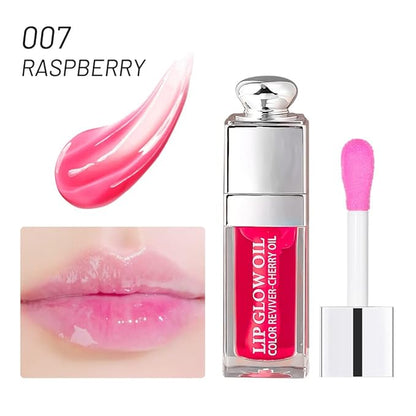 Hydrating Lip Glow Oil, Lip Oil Gloss Transparent Toot Tinted Nourishing Long Lasting Repairing Lightening Lip Lines (RASPBERRY) 0.2 OZ