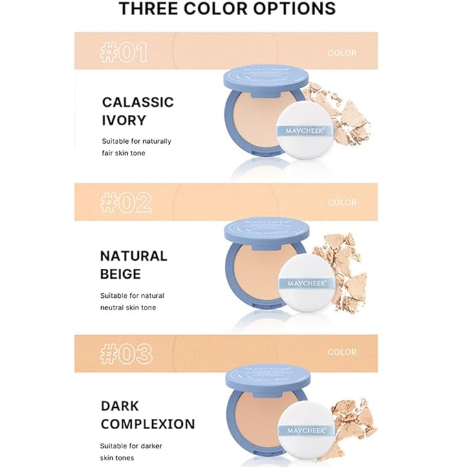 LAMUSELAND Pressed Powder Compact, Oil Control Brighten Skin Color Face Powder, Whitening Highlighting Face Makeup Tools for Women Girls (JG01)