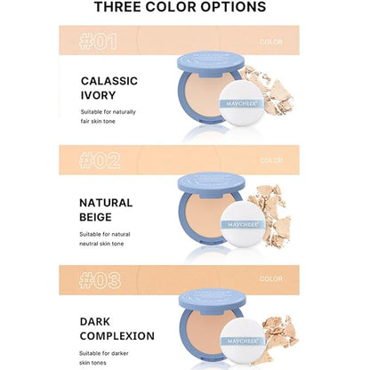 LAMUSELAND Pressed Powder Compact, Oil Control Brighten Skin Color Face Powder, Whitening Highlighting Face Makeup Tools for Women Girls (JG01)