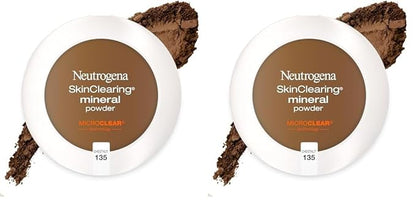 Neutrogena SkinClearing Mineral Acne-Concealing Pressed Powder Compact, Shine-Free & Oil-Absorbing Makeup with Salicylic Acid to Cover, Treat, & Prevent Breakouts, Chestnut 135,.38 oz (Pack of 2)