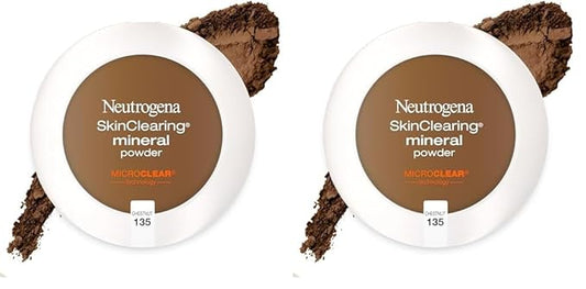 Neutrogena SkinClearing Mineral Acne-Concealing Pressed Powder Compact, Shine-Free & Oil-Absorbing Makeup with Salicylic Acid to Cover, Treat, & Prevent Breakouts, Chestnut 135,.38 oz (Pack of 2)
